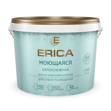 Краска ВД ERICA Моющаяся белоснежная акриловая матовая белая
