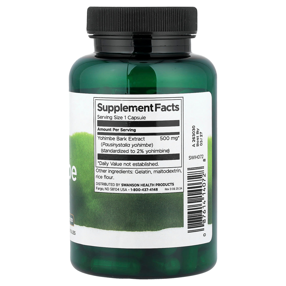 Swanson Vitamins, Йохимбе, стандартизированный, 500 мг, 120 капсул