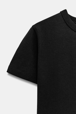 ZARA ФУТБОЛКА INTERLOCK С КОРОТКИМ РУКАВОМ, ЧЕРНЫЙ