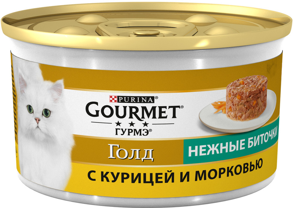 Gourmet голд, Влажный корм, Нежные биточки с курицей и морковью, 85 гр.