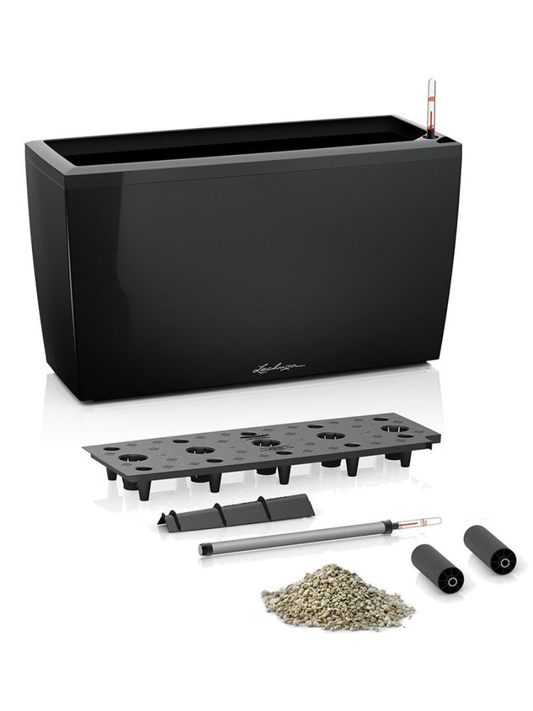 Кашпо Lechuza "Cararo Complete black high gloss" (пластик), 75x30xH43 см