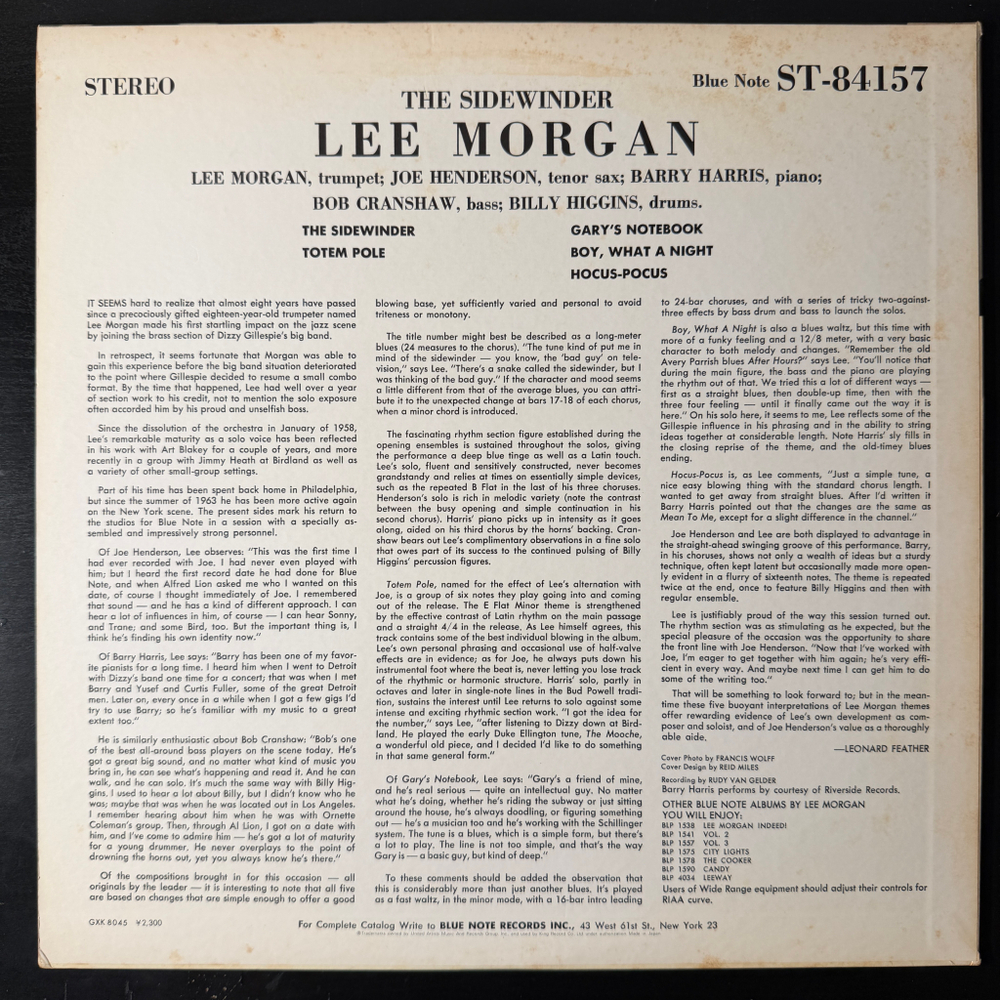 Lee Morgan – The Sidewinder (Япония 1978г.)Т