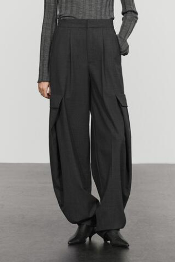 Massimo Dutti Фланелевые брюки-карго с вытачками, антрацитово-серый