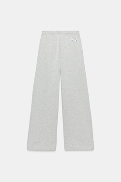 ZARA ШИРОКИЕ ТРИКОТАЖНЫЕ БРЮКИ, СЕРЫЙ МЕЛАНЖ