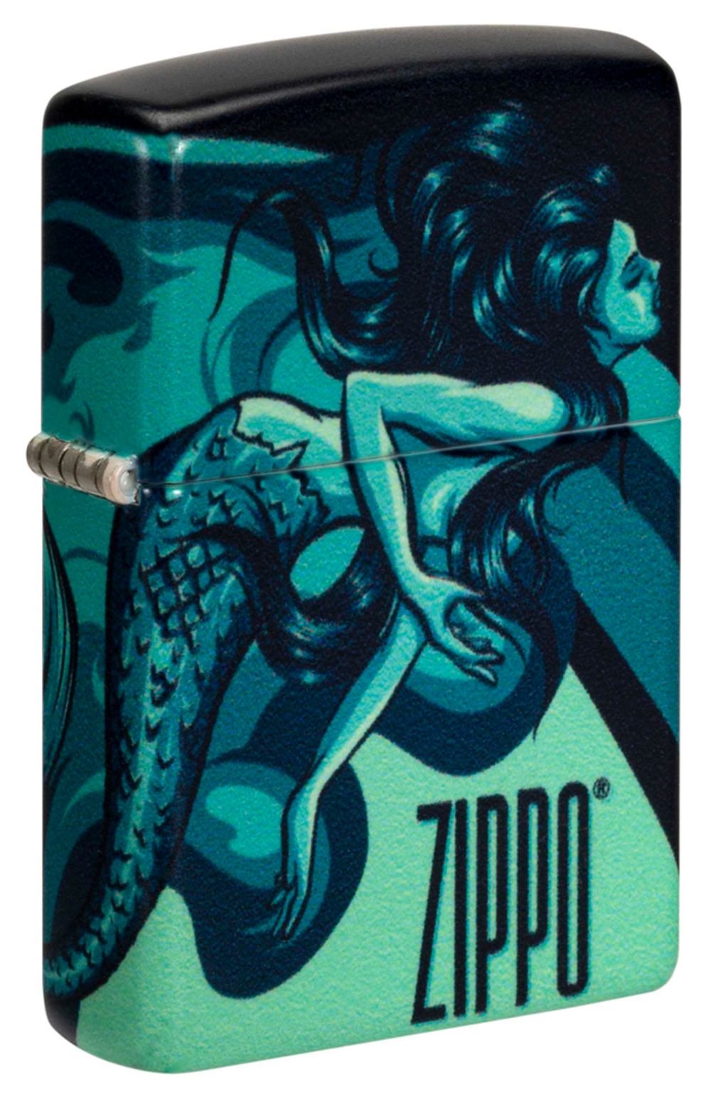 Зажигалка Zippo Mermaid Design с покрытием 540 Matte, латунь/сталь, черная, матовая, 38x13x57 мм