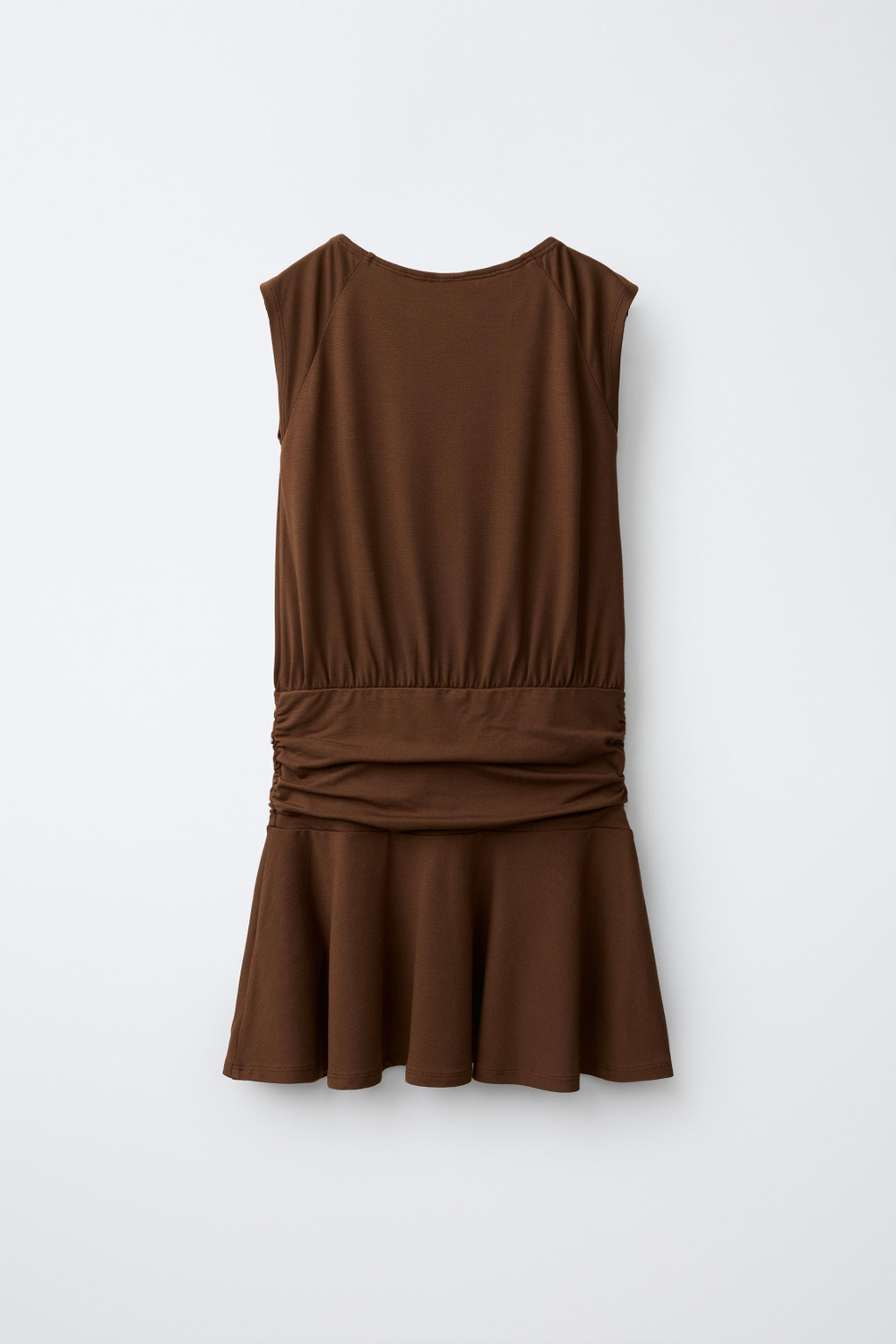 ZARA ПЛАТЬЕ С ПОЯСОМ И ВОЛАНОМ, КОРИЧНЕВЫЙ