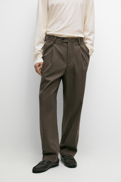 Massimo Dutti Брюки свободного кроя с защипами, коричневый