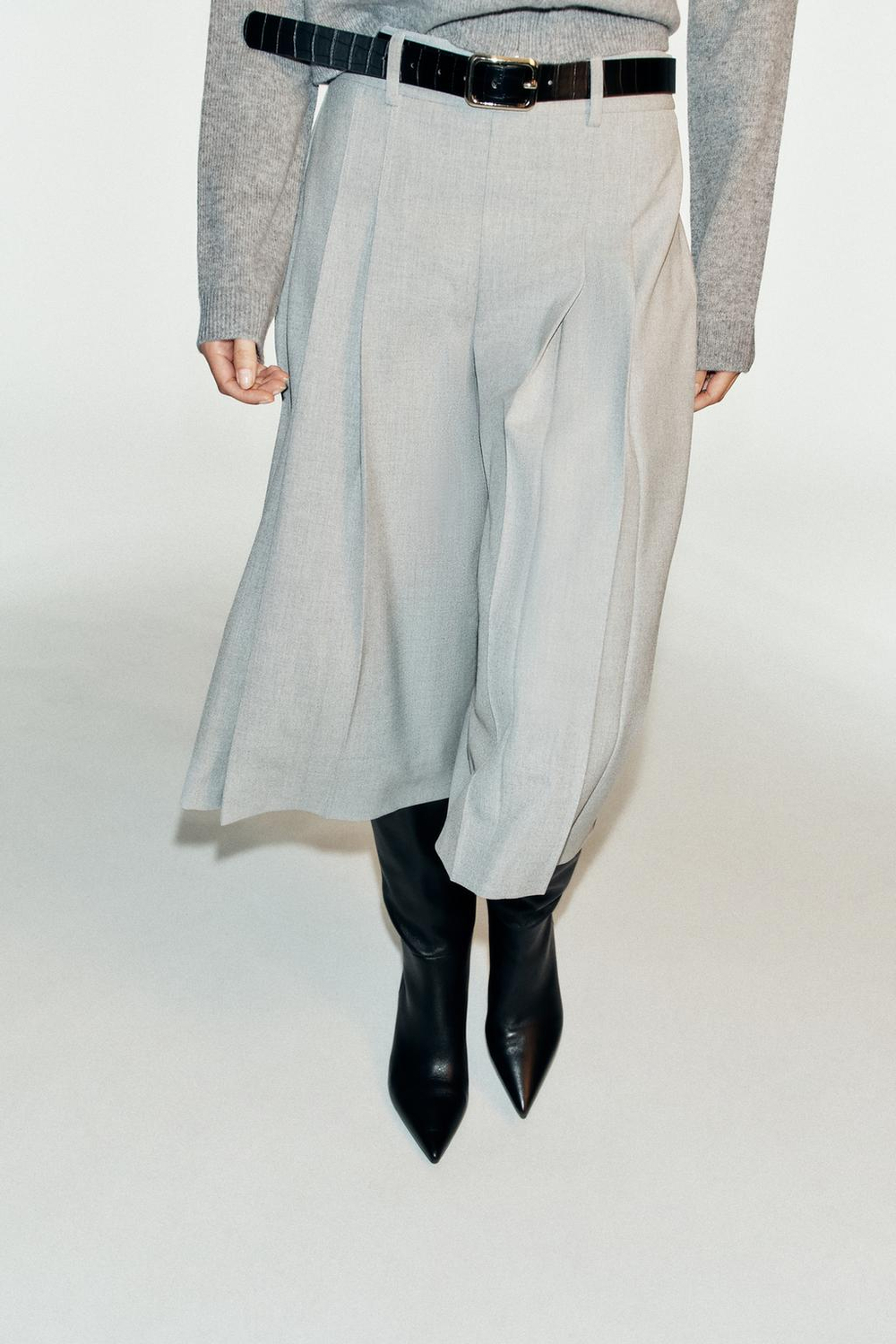 ZARA ДЛИННЫЕ ШОРТЫ С РЕМНЕМ, СЕРЫЙ
