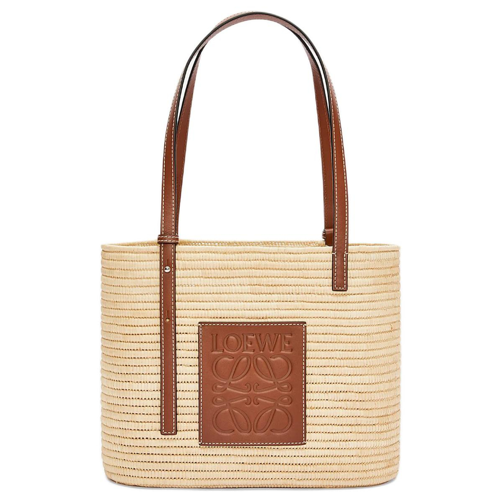 LOEWE Basket Raffia With Cow Leather Basket Bag, Straw Bag, Handbag, Shoulder Bag Women"s