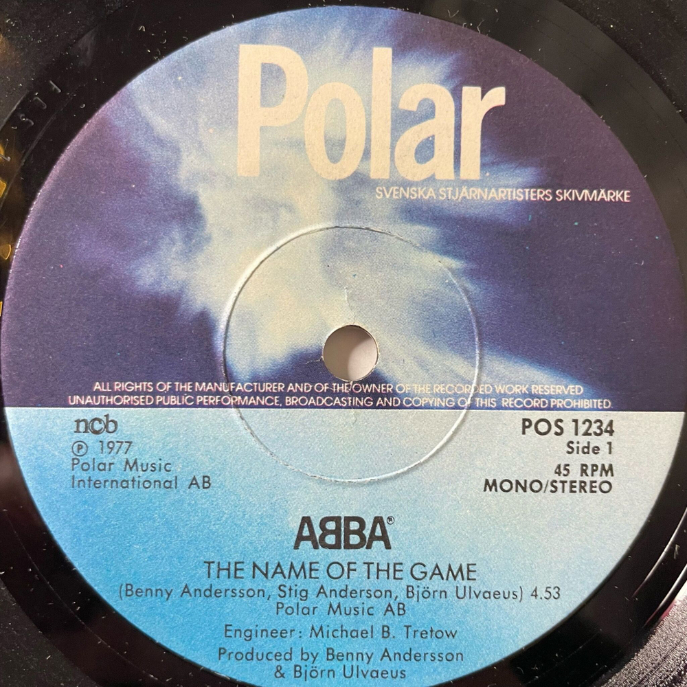 Винтажная виниловая пластинка LP ABBA АББА The Name Of The Game, I Wonder (Departure) (Швеция 1977) 7 дюймов, 45 RPM, Single