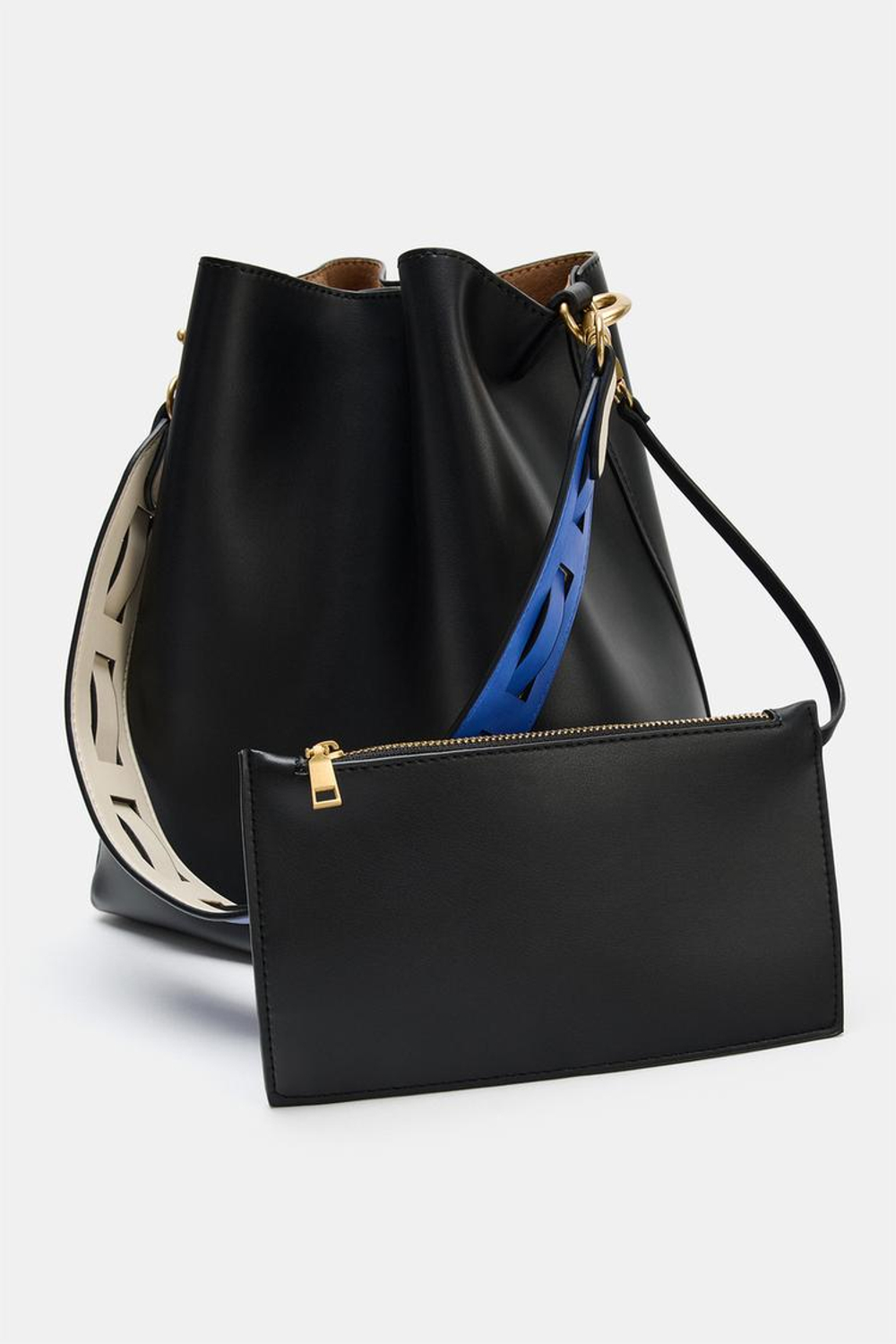 ZARA СУМКА-МЕШОК С АКЦЕНТНОЙ РУЧКОЙ, ЧЕРНЫЙ