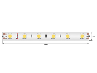 Светодиодная лента LUX, 5050, 60 LED/м, 14,4 Вт/м, 24В, IP65, Теплый белый (2700K), DSG560-24-WW-65