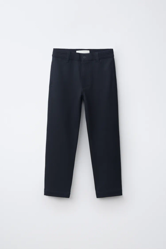 ZARA БРЮКИ STRAIGHT С ПОЯСОМ В РУБЧИК, МОРСКОЙ ТЕМНО-СИНИЙ