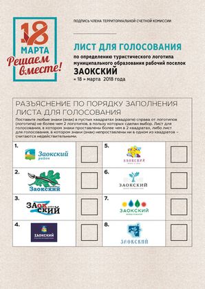Туристический логотип Заокского района, представленный группой Develius Estate, помещен под номером один в лист голосования
