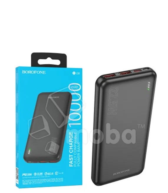 Внешний Аккумулятор (Power Bank) Borofone BJ38 10000 mAh (22.5W, QC3.0, PD, 2USB, MicroUSB, Type-C, LED индикатор) Черный