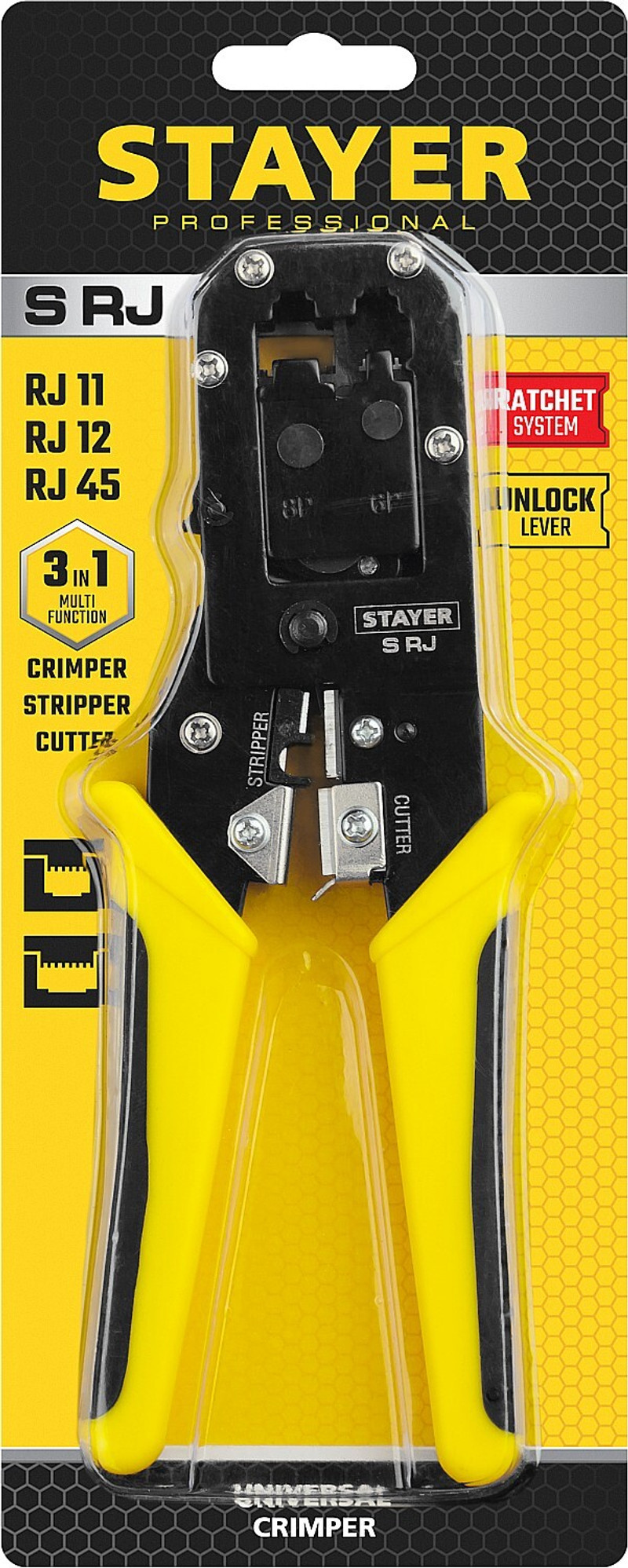 STAYER S-RJ, (RJ45, RJ11, RJ12), универсальный кримпер, Professional (22652)