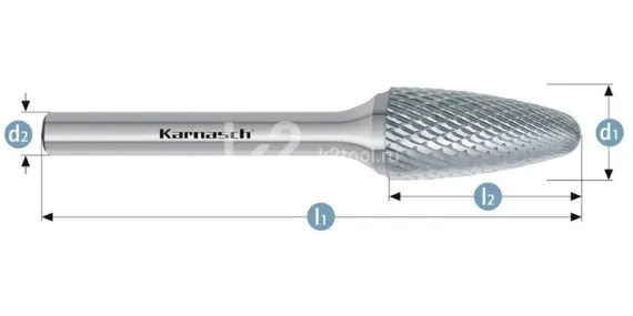 Борфреза твердосплавная Karnasch форма F, 3х8х3х38 мм, насечка HP-4, без покрытия, арт. 11.3052-010