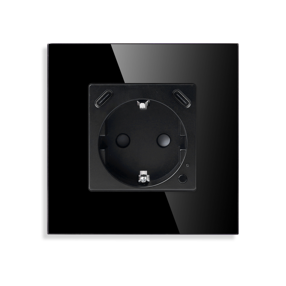 Розетка ZigBee с мониторингом 16А + TYPE-C + TYPE-C 20W 1F20WCC чёрный TUYA, фото 2