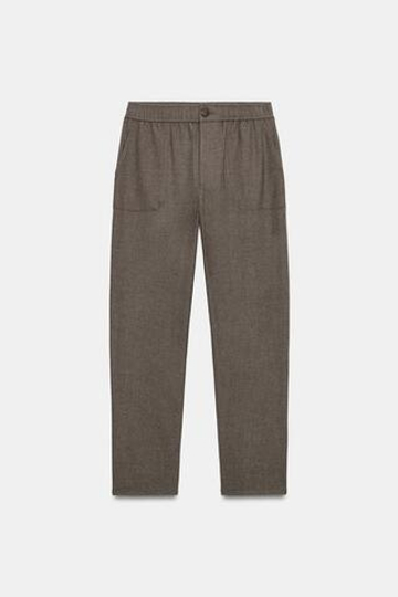 ZARA БРЮКИ С ЭЛАСТИЧНЫМ ПОЯСОМ, КОРИЧНЕВЫЙ МЕЛАНЖ