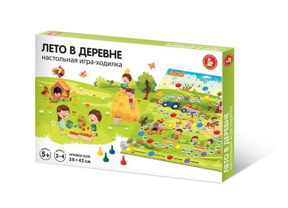 Игра настольная ходилка лето в деревне, с фишками, от 5+ лет