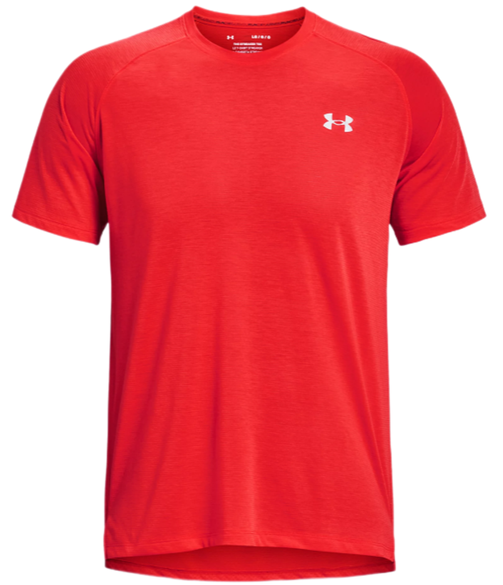 Мужская теннисная футболка Under Armour Men's Streaker Run Short Sleeve - radio red/reflective