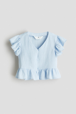 H&M Блузка из хлопкового муслина, светло-голубой