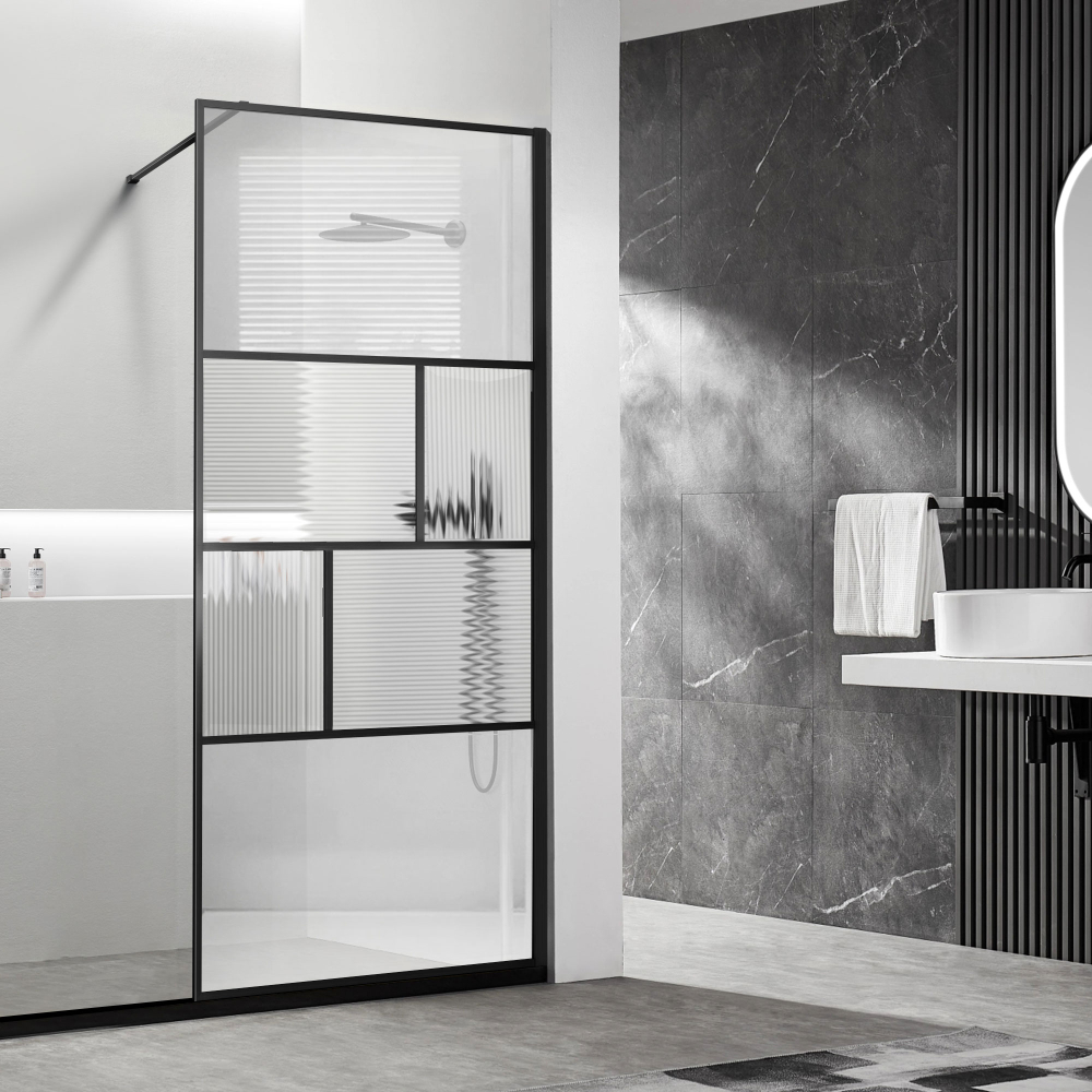 Душевая перегородка Vincea Волк-Ин (Walk-In) VSW-1HC120CFB, 1200*2000, черный, стекло прозрачное/рифленое