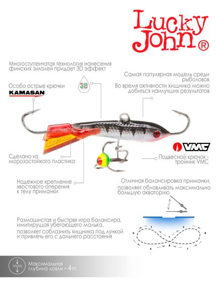 Балансир Lucky John CLASSIC 4 с тр. 40мм/12HRT блистер