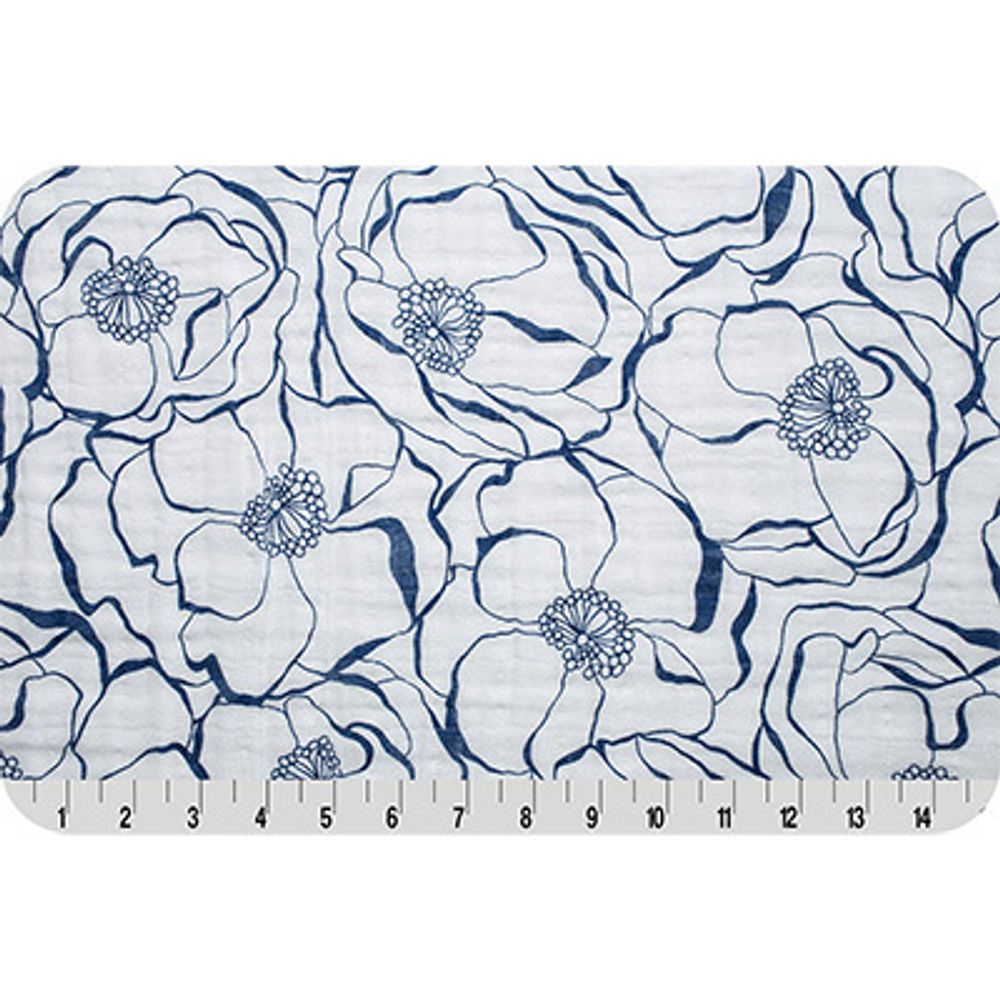 Ткань для пэчворка Peppy Embrace (марлевка), отрез 100х125 см, 120 г/м², bouquet cobalt, Shannon Fabrics