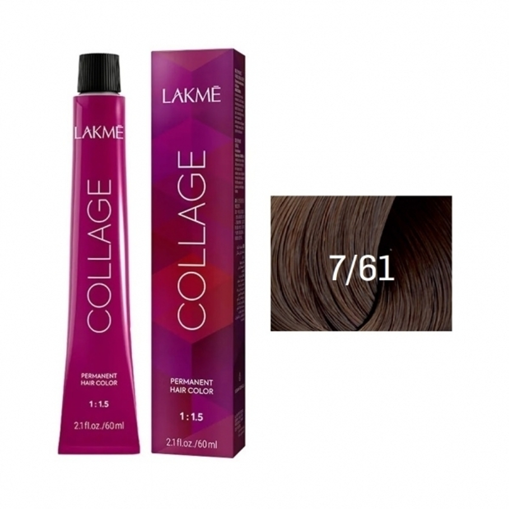 Lakme Collage Крем-краска для волос, 7/61 Средний блондин коричнево-пепельный, 60 мл