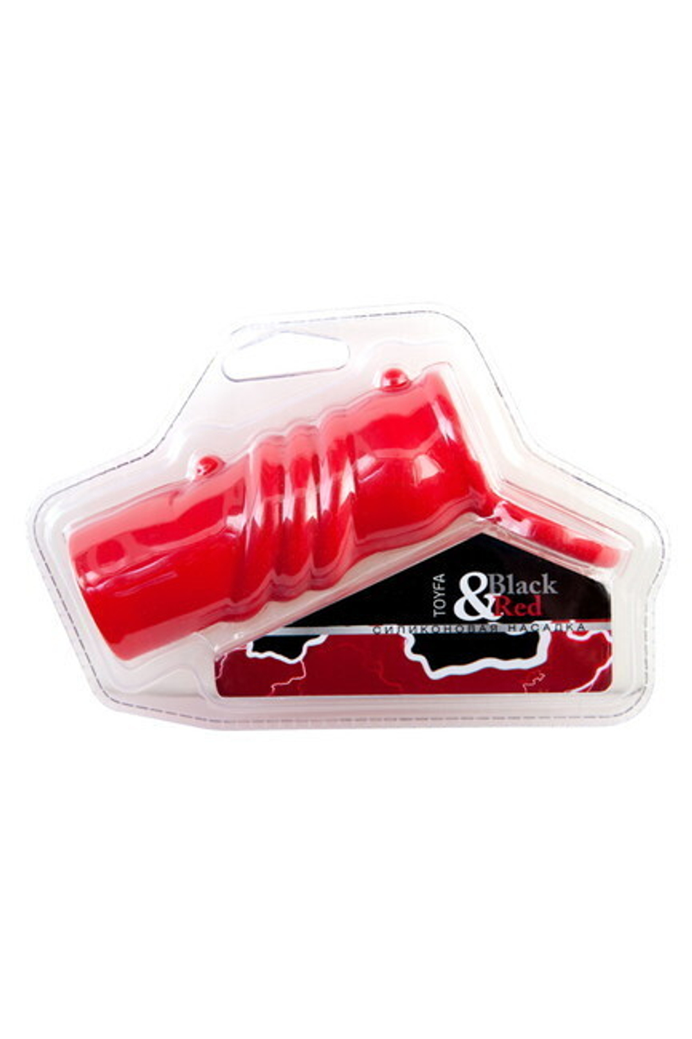 Насадка на пенис Black & Red с кольцом рельефная силиконовая (красная) (Цвет: красный)