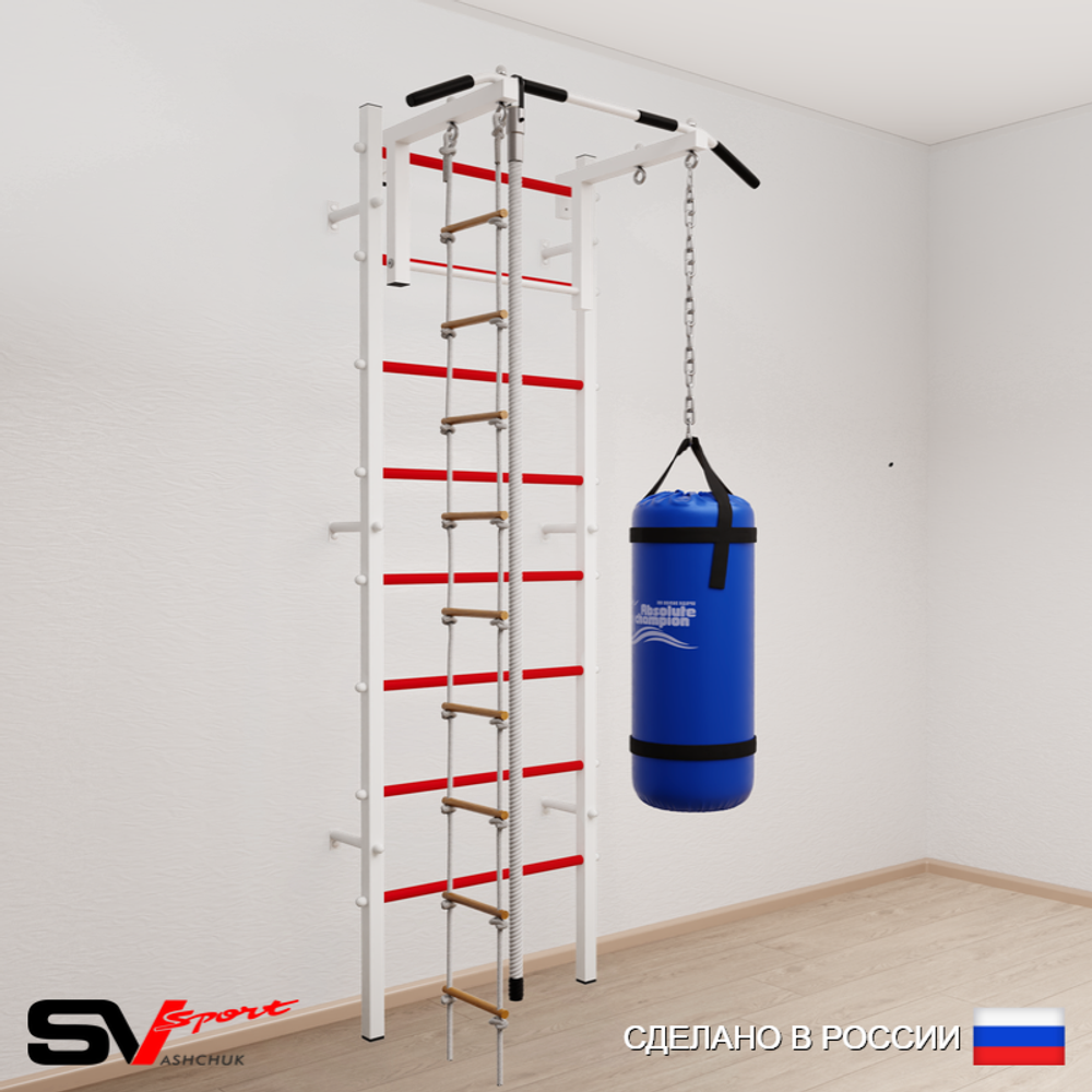 Шведская стенка Sv Sport усиленная 6142 (Турник стандарт/Канат/Лестница/Цепь/Мешок 22кг)