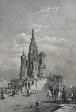 Собор Василия Блаженного в Москве.1830-е. Антикварная гравюра по стали