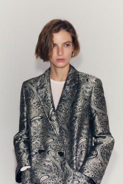 ZARA ЖАККАРДОВОЕ ПАЛЬТО — ZW COLLECTION, СЕРЫЙ