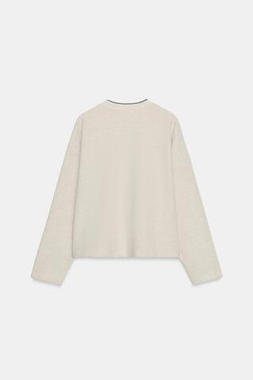 ZARA МЯГКАЯ ТОЛСТОВКА С КОНТРАСТНОЙ ПОЛОСКОЙ, БЕЖЕВЫЙ МЕЛАНЖ
