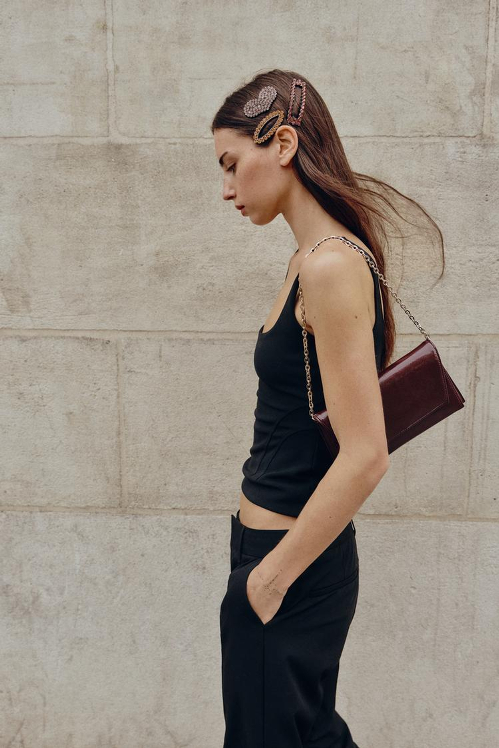 ZARA СУМКА ИЗ ЛАКИРОВАННОЙ ИСКУССТВЕННОЙ КОЖИ, БОРДОВО-КРАСНЫЙ