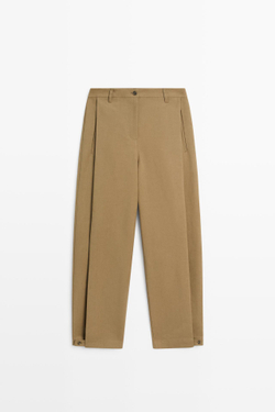 Massimo Dutti Брюки прямого кроя с боковыми складками, кротово-коричневый