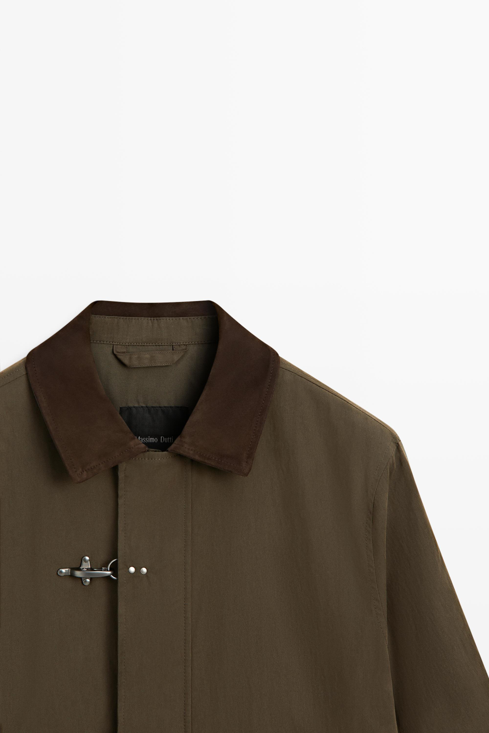 Massimo Dutti Куртка с кожаным воротником, темный хаки