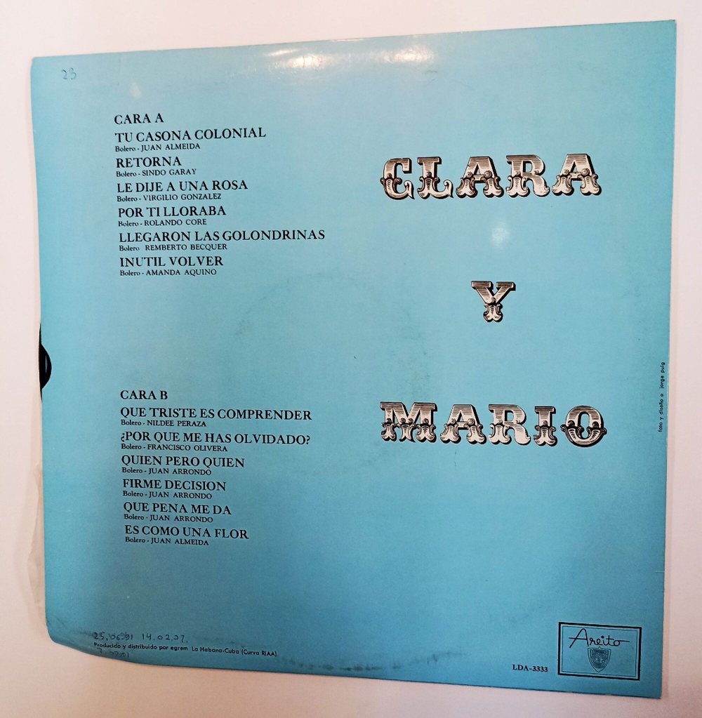 Винтажная виниловая пластинка LP Clara Y Mario (Cuba 1978)