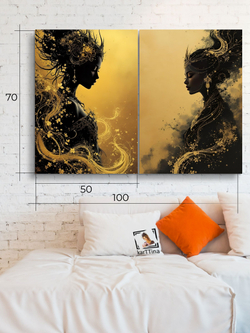 Картина Золотые течения, модульная на стену 50x70см 2шт.