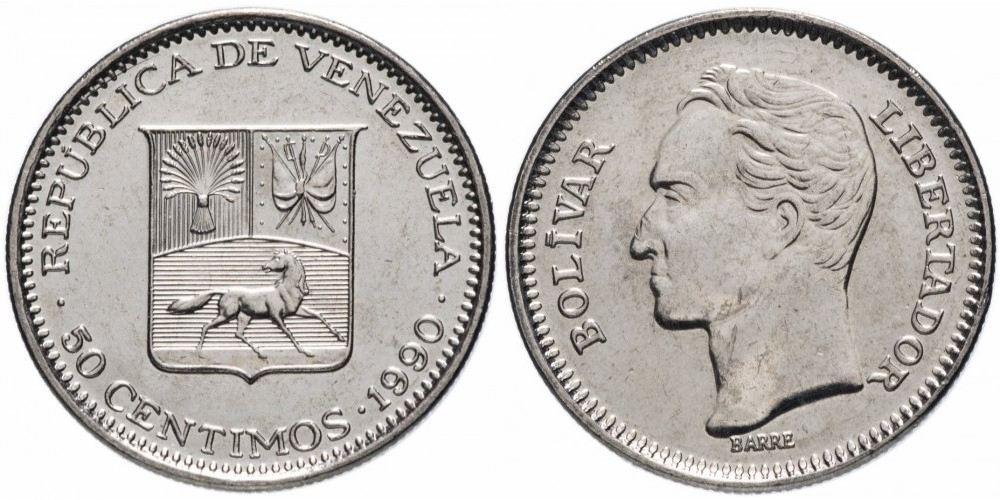 Венесуэла 50 сентимо, 1990 Симон Боливар UNC