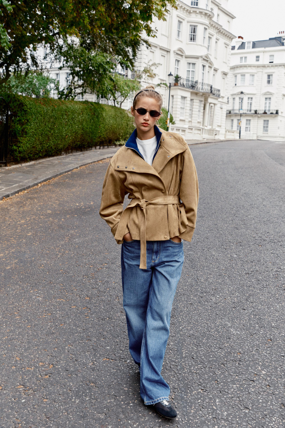ZARA КУРТКА ИЗ ИСКУССТВЕННОЙ ЗАМШИ С ПОЯСОМ, ТЕМНЫЙ БЕЖЕВО-КОРИЧНЕВЫЙ