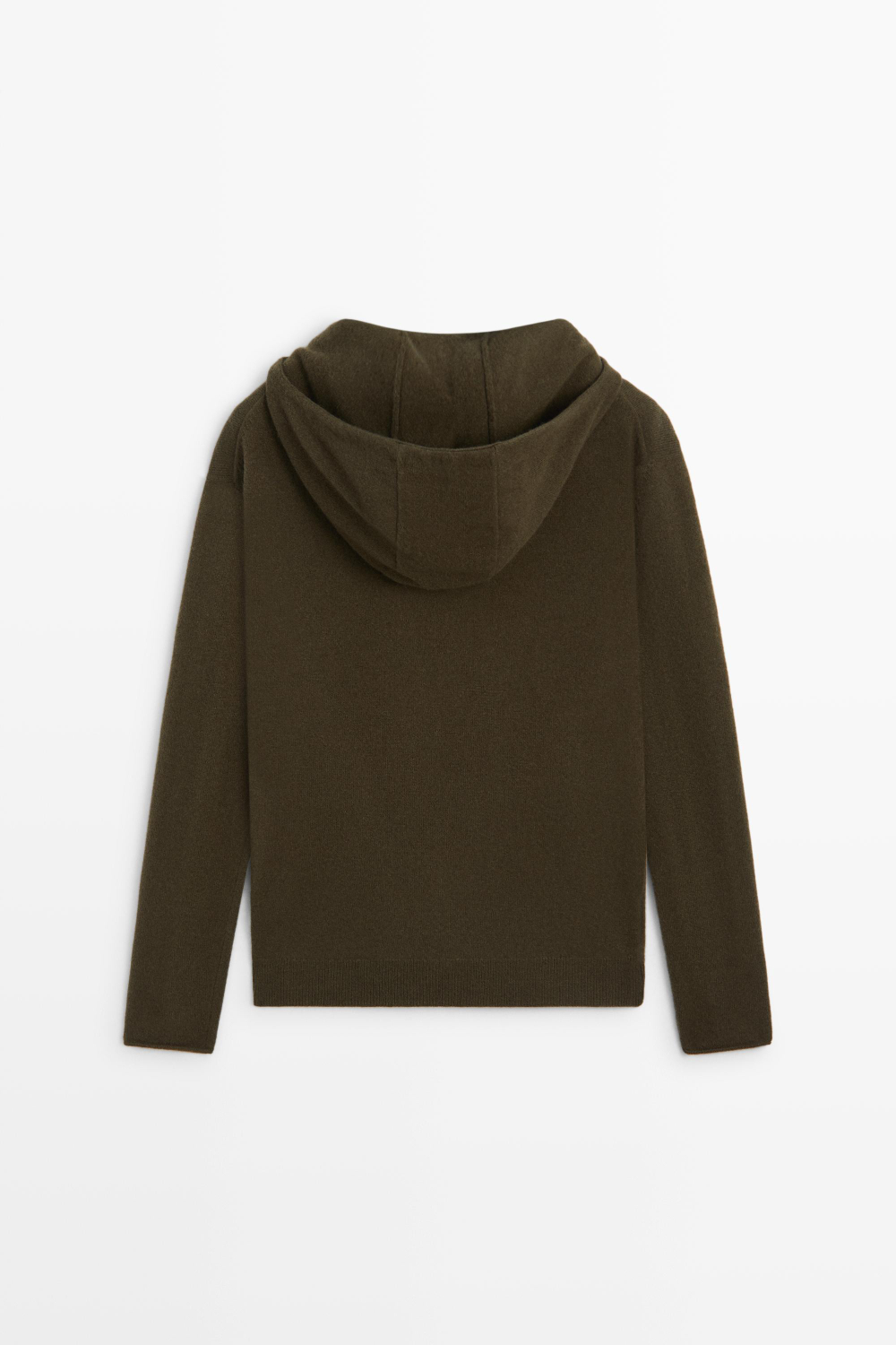 Massimo Dutti Трикотажный свитер с капюшоном и пуговицами, хаки