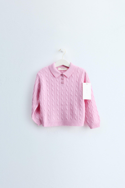 ZARA TIMELESS — СВИТЕР ПОЛО ИЗ 100% ШЕРСТИ С УЗОРОМ «КОСЫ», РОЗОВЫЙ
