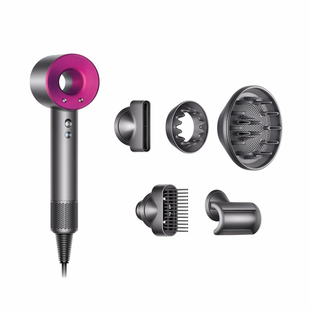 Фен профессиональный Super Hair Dryer 1600 Вт, 7 магнитных насадок, 3 скорости, 4 температурных режима, розовый