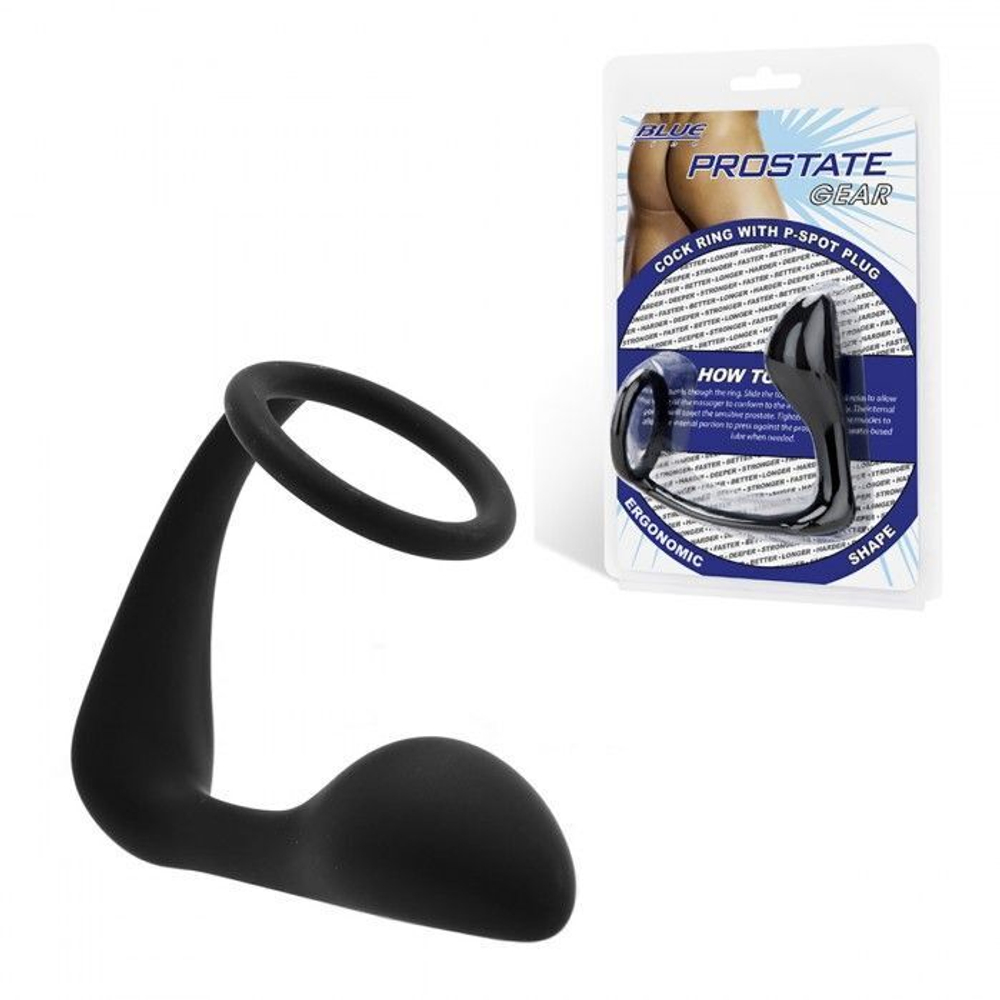Стимулятор простаты с фиксацией эрекционным кольцом Prostate Gear (Цвет: черный)