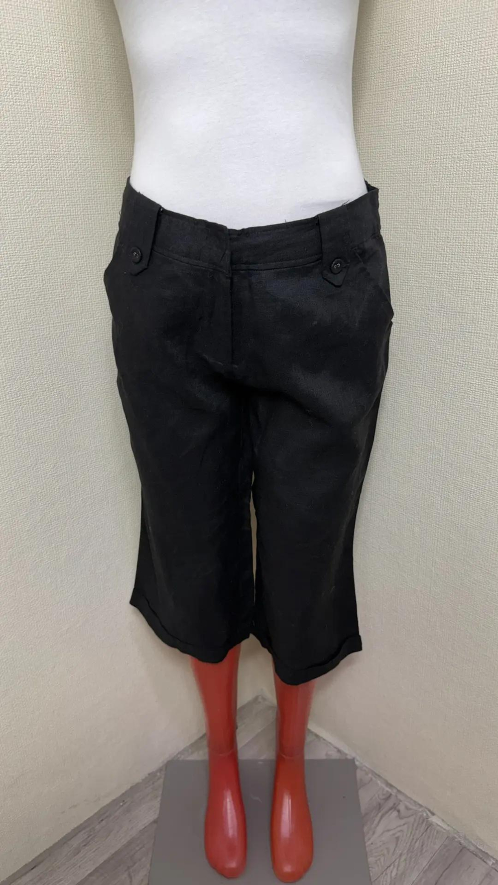 Бриджи женские Zara, черные, льняные, с отворотами, размер 44