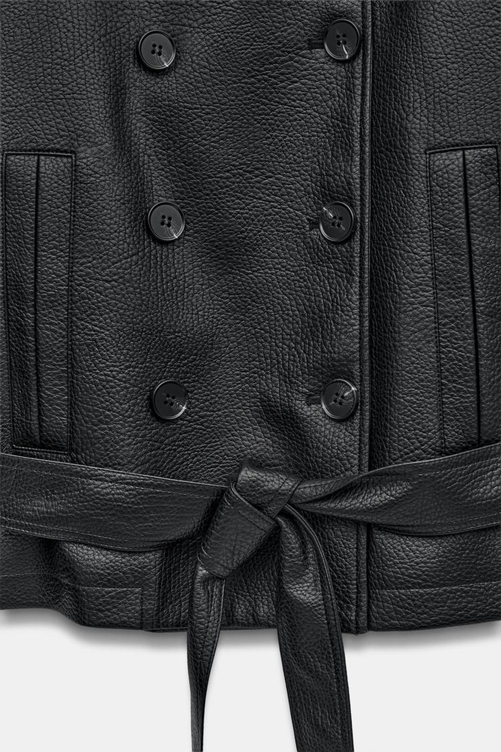 ZARA КУРТКА ИЗ ИСКУССТВЕННОЙ КОЖИ С РЕМНЕМ, ЧЕРНЫЙ