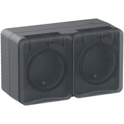 Розетка двойная с крышкой IP54 Systeme Electric AtlasDesign Profi54 Антрацит ATN544026