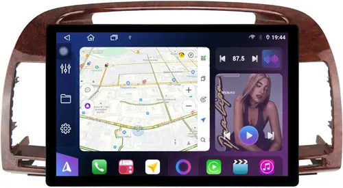 Магнитола для Toyota Camry 30 2001-2006 (рамка дерево 1) - FarCar GX877 монитор 13" 2K QLED на Android 14, S500+TS20, Быстрейшая,  CarPlay, 4G SIM-слот